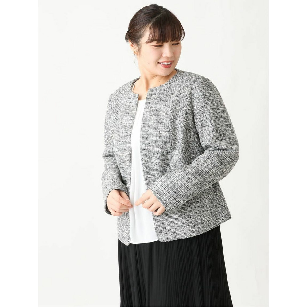 【大きいサイズ/B-move JK】ノーカラーツイードジャケット8