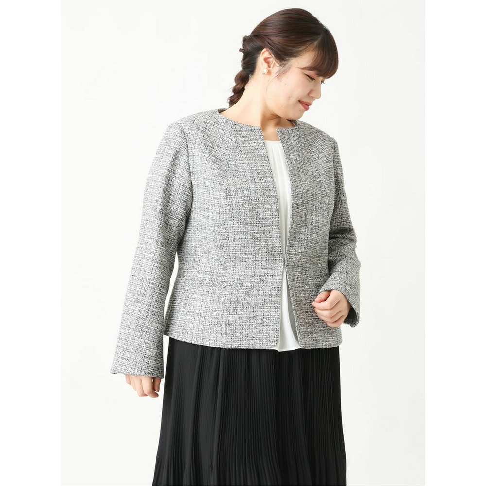 【大きいサイズ/B-move JK】ノーカラーツイードジャケット9