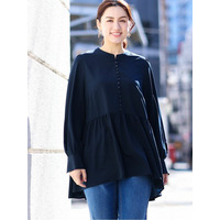 【大きいサイズ】ギャザー切り替えジョーゼットブラウス