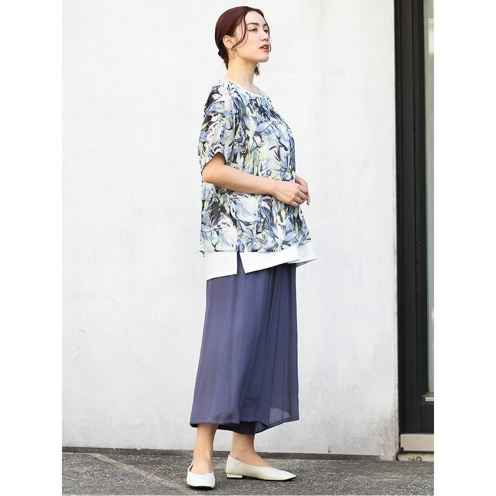 【大きいサイズ】リゾートプリントブラウス+タンクトップセット2