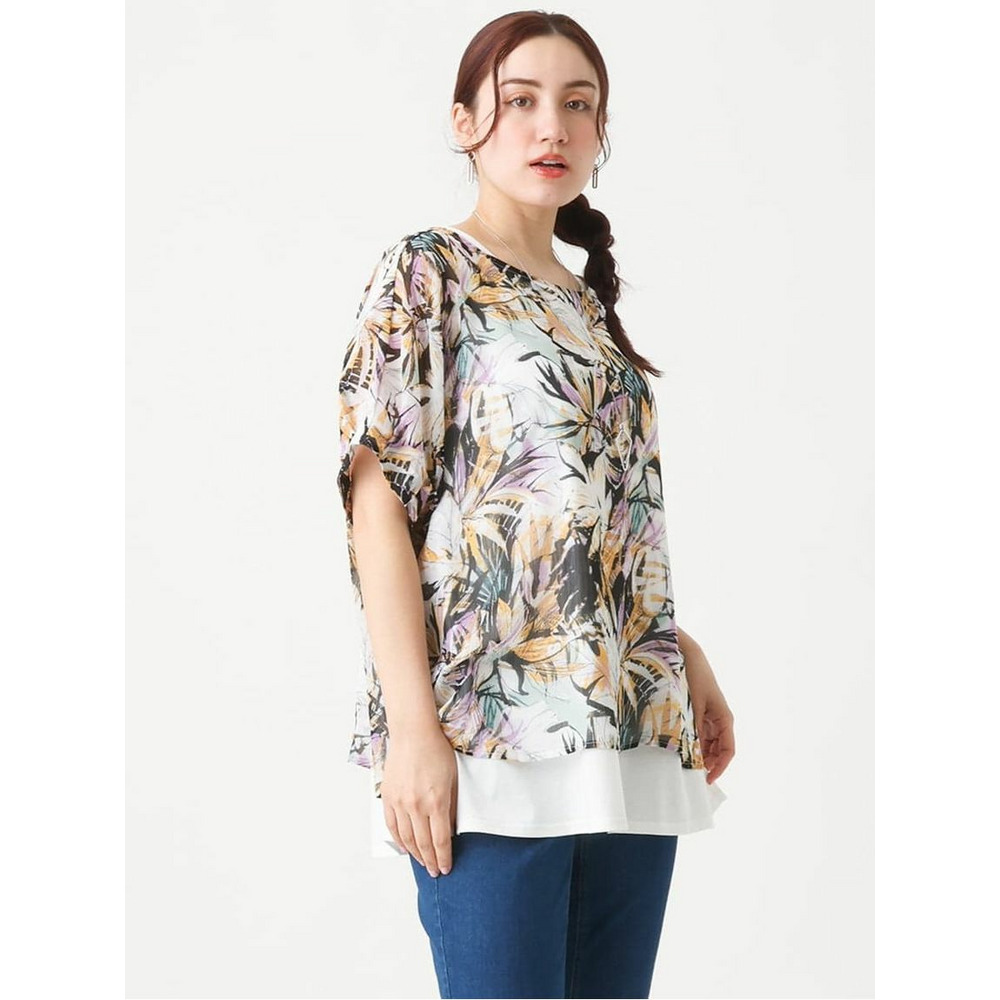 【大きいサイズ】リゾートプリントブラウス+タンクトップセット25