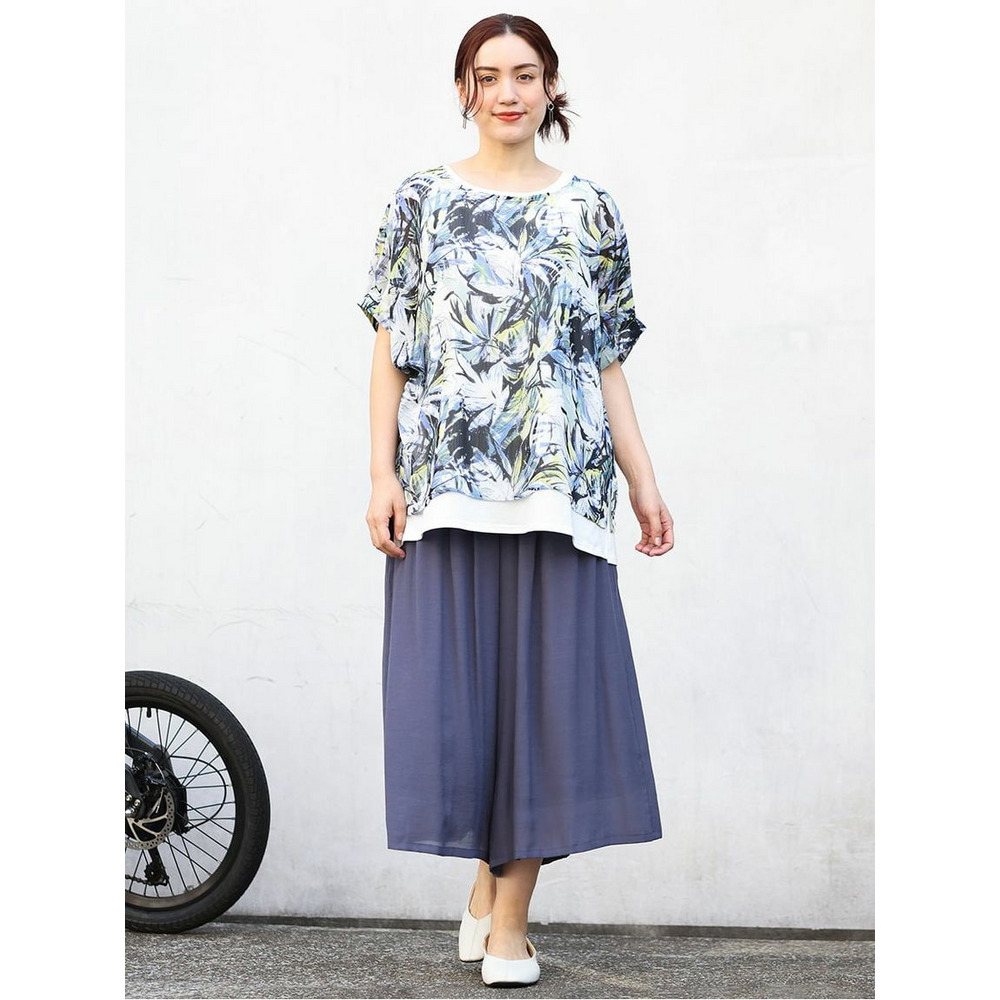 【大きいサイズ】リゾートプリントブラウス+タンクトップセット3