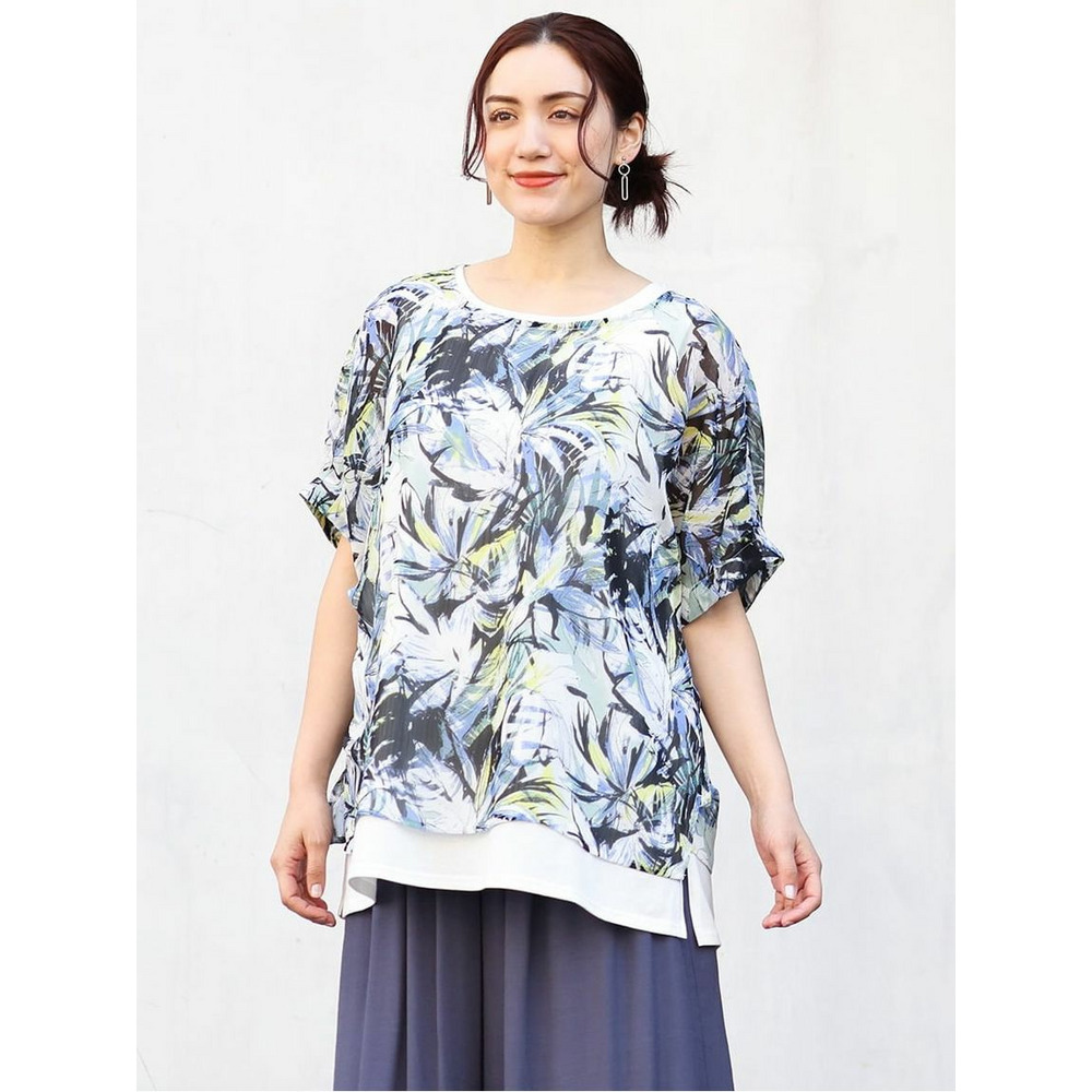 【大きいサイズ】リゾートプリントブラウス+タンクトップセット1