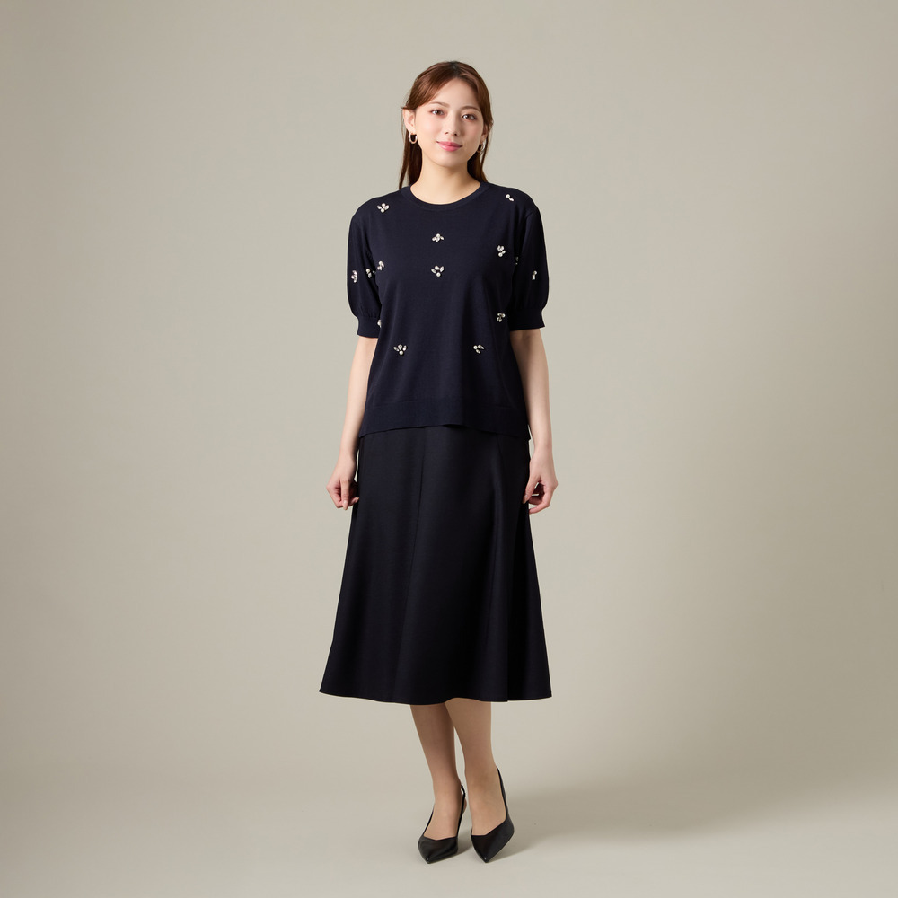 ビジュー付き大人の華やぎニットプルオーバー2