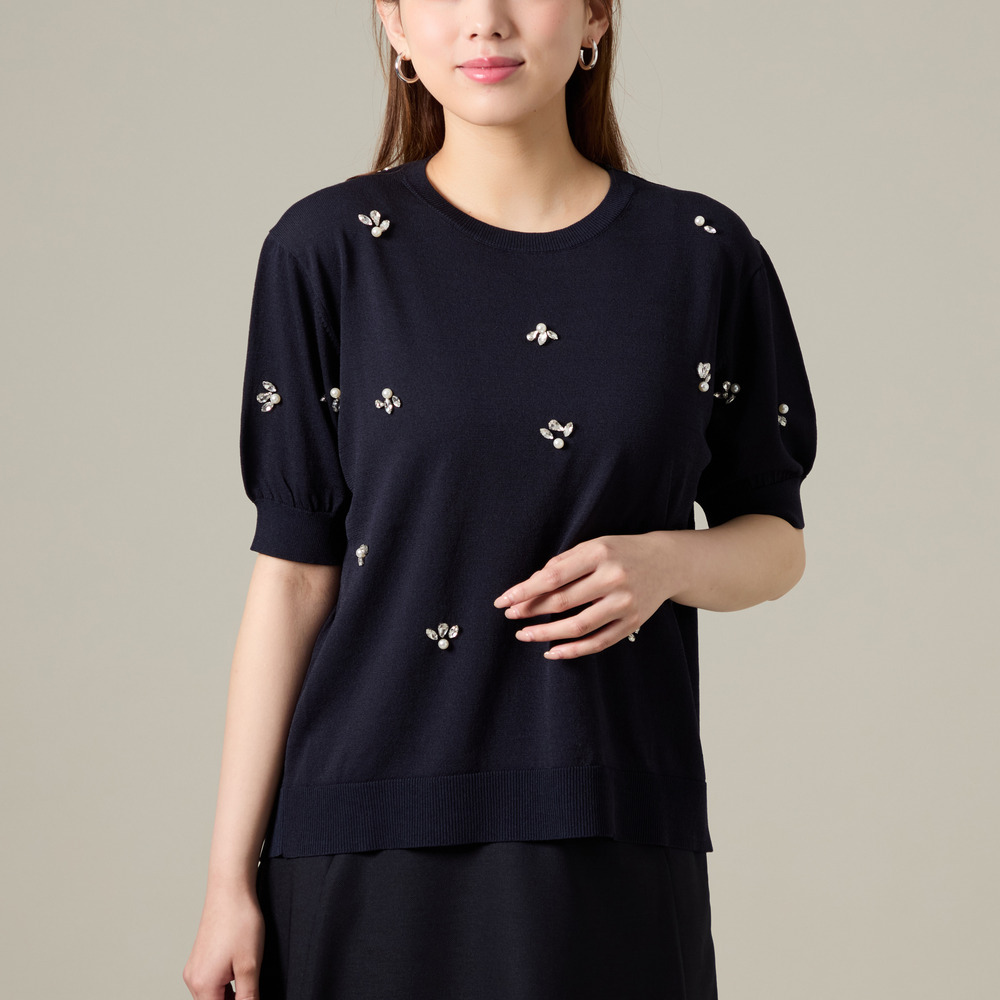 ビジュー付き大人の華やぎニットプルオーバー3