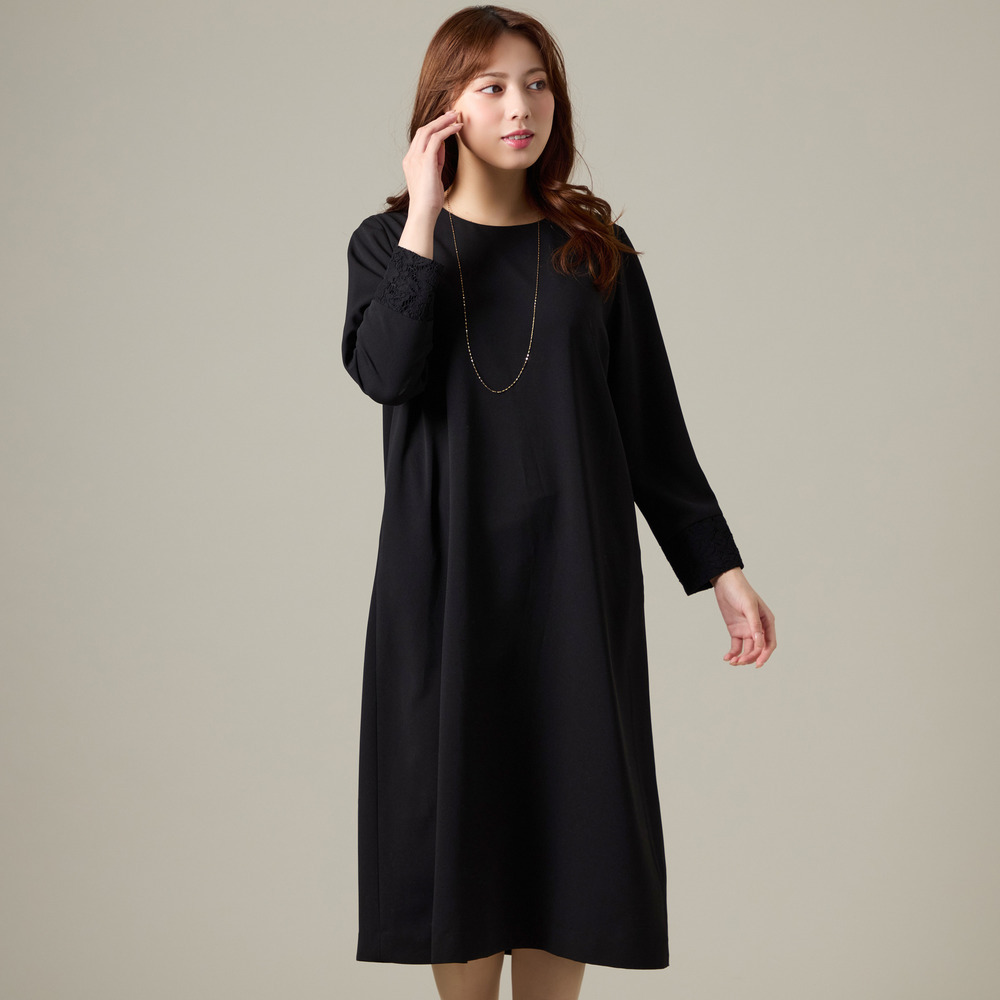 袖レース切り替えワンピース