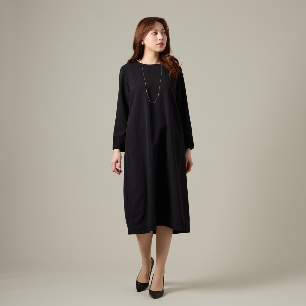 袖レース切り替えワンピース3