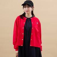 カットソー素材ワッペン付きカーデ