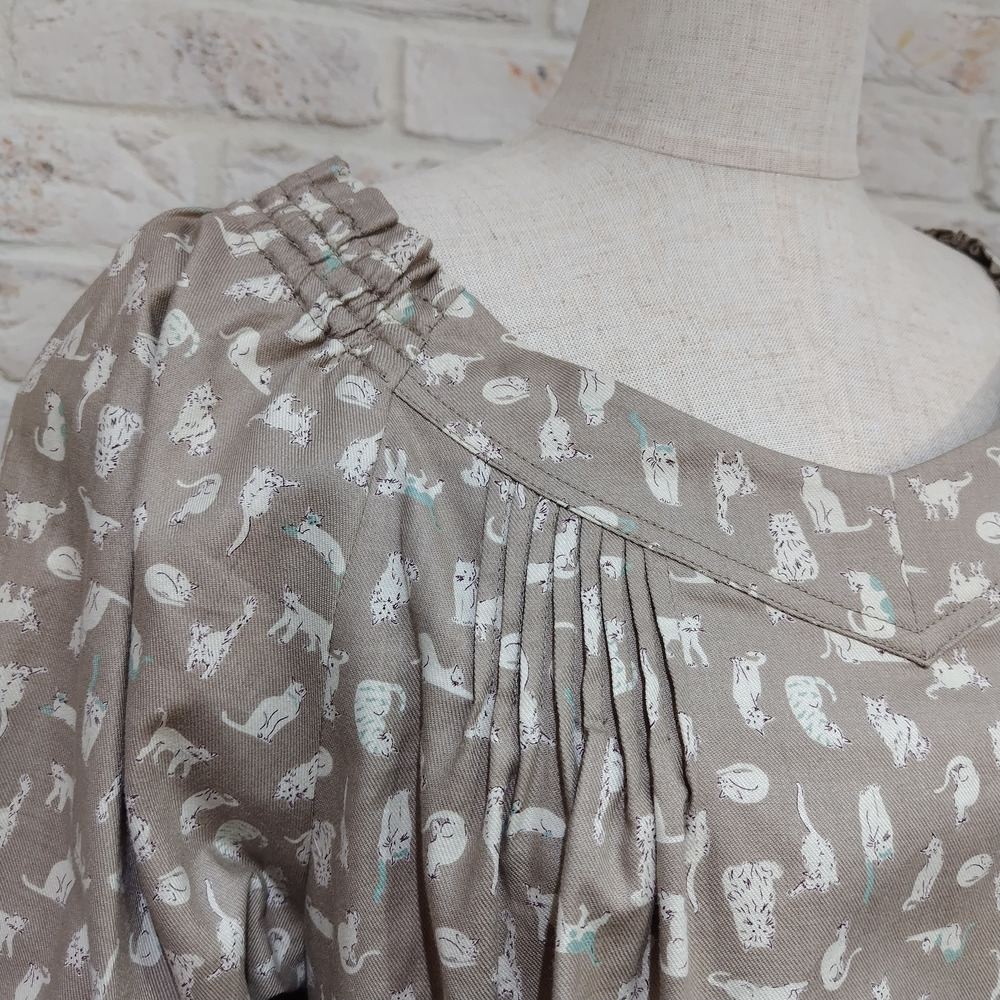 猫柄ピンタックスクエアネックチュニック12