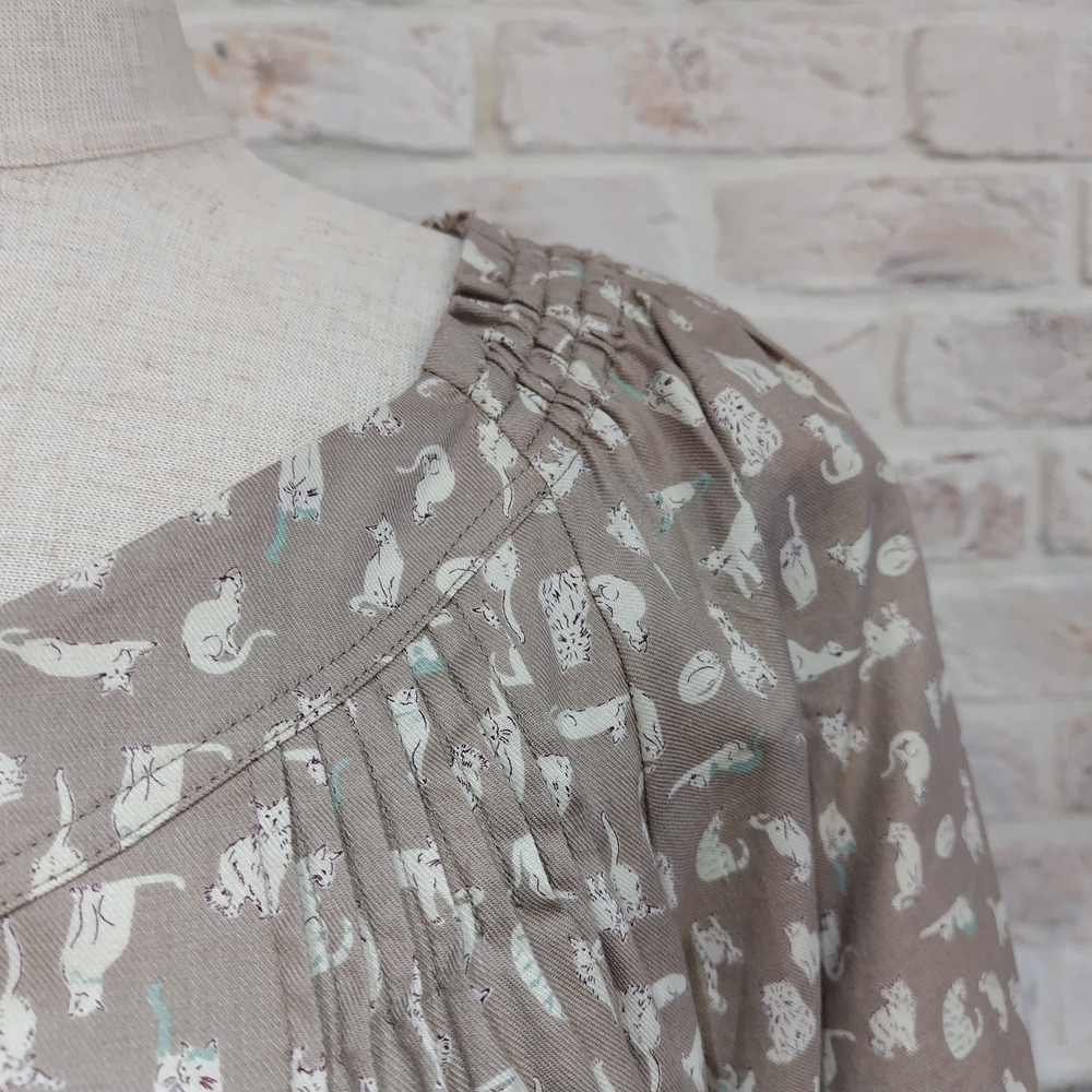 猫柄ピンタックスクエアネックチュニック14