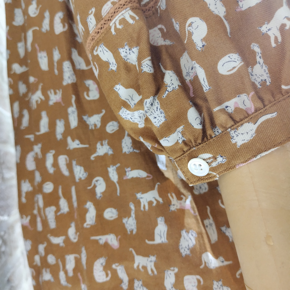 猫柄ピンタックスクエアネックチュニック6