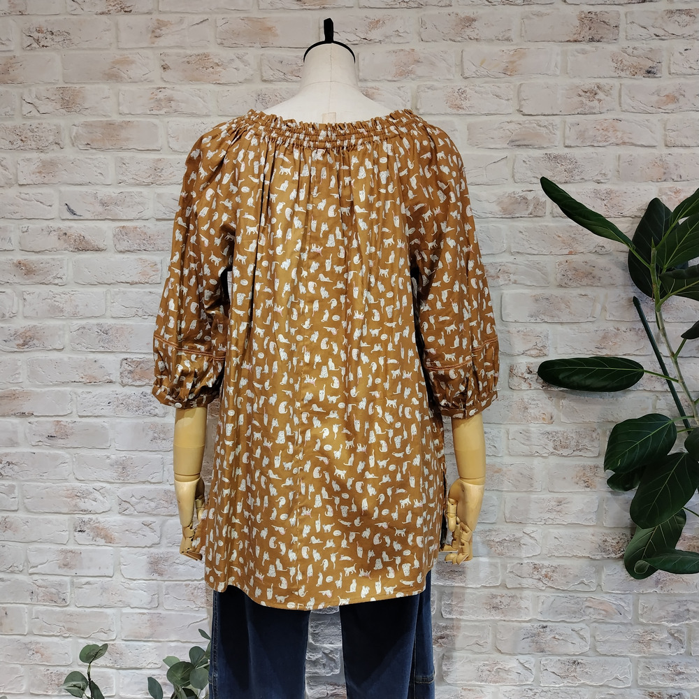 猫柄ピンタックスクエアネックチュニック7