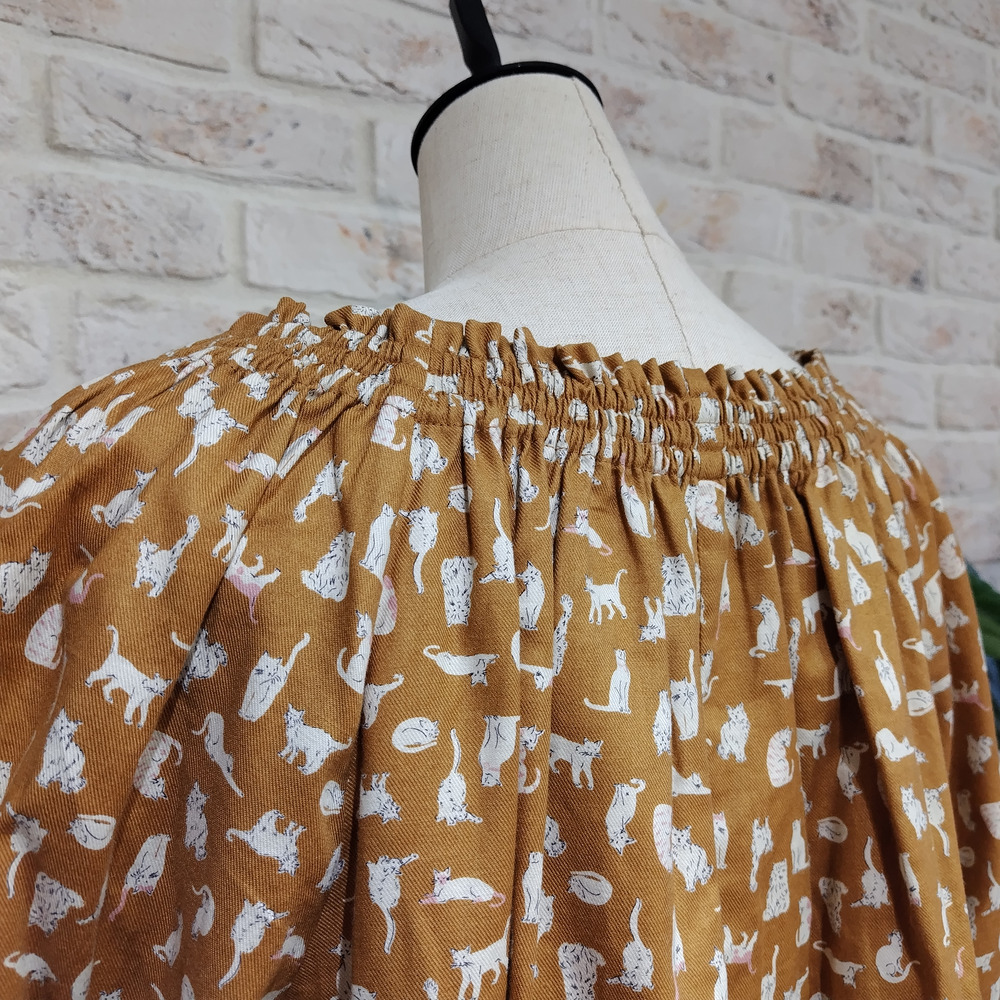 猫柄ピンタックスクエアネックチュニック8