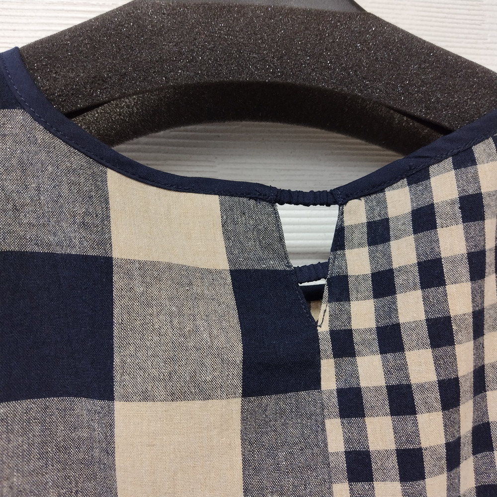 【洗える】【麻混】チェック柄切替ワンピース6