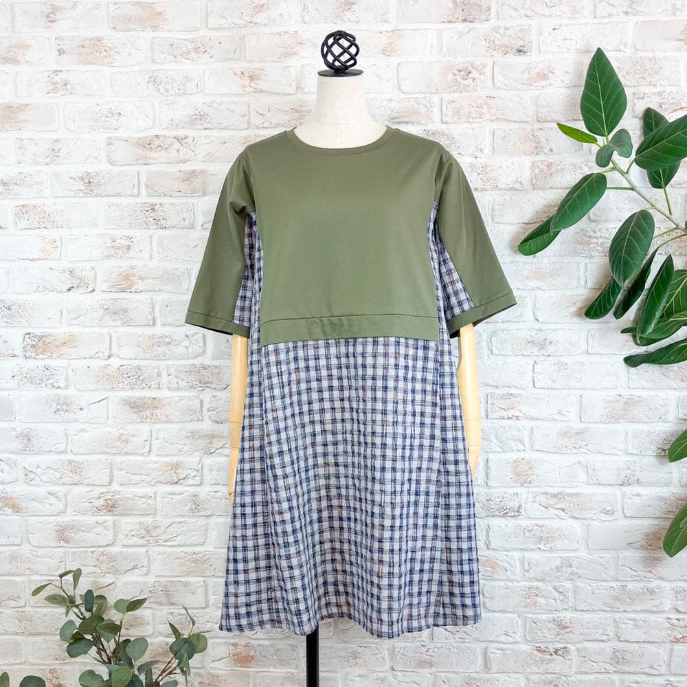 チェック柄コンビチュニック　アルディラ　3L/4L/5L