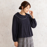 ラメ入りリボン襟カットソー