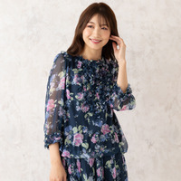 【セットアップ対応】ローズプリントバルーンヘムブラウス