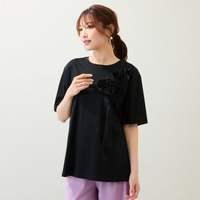 【接触冷感/綿100%/手洗いOK】巻きバラ刺繍カットソー