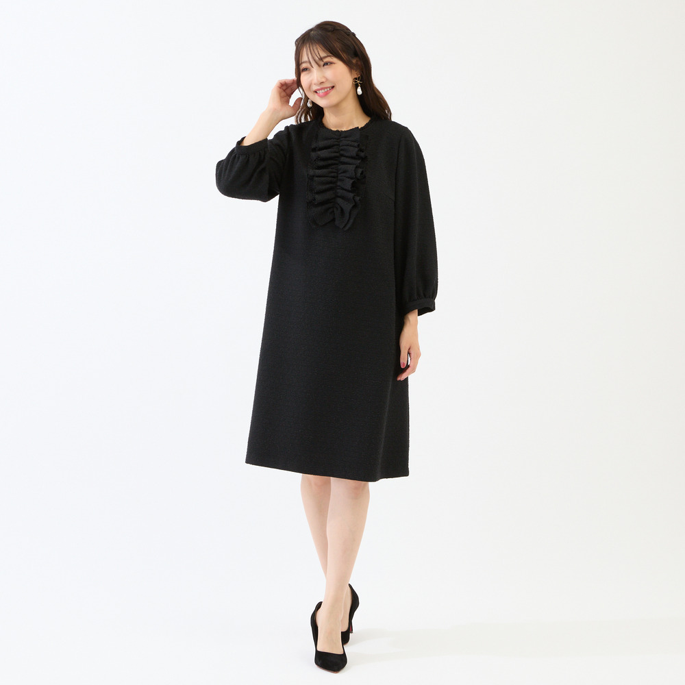 フロントリボンループツイードワンピース1