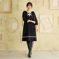 【伸縮性◎/イージーケア】配色リボンワンピース