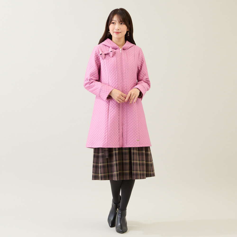 【M-StyleLuxe監修】【リボンブローチ付】キルティングリボンコート1