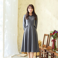 【吸湿発熱/毛玉になりにくい】配色切替クラシカルワンピース