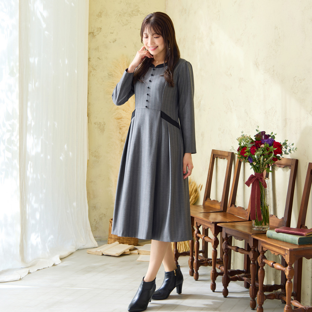 【吸湿発熱/毛玉になりにくい】配色切替クラシカルワンピース2
