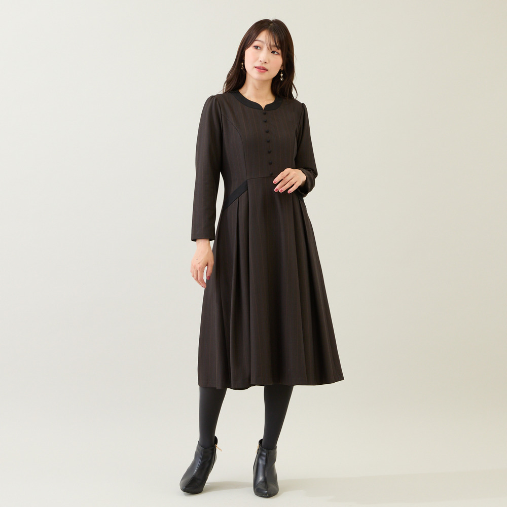 【吸湿発熱/毛玉になりにくい】配色切替クラシカルワンピース3