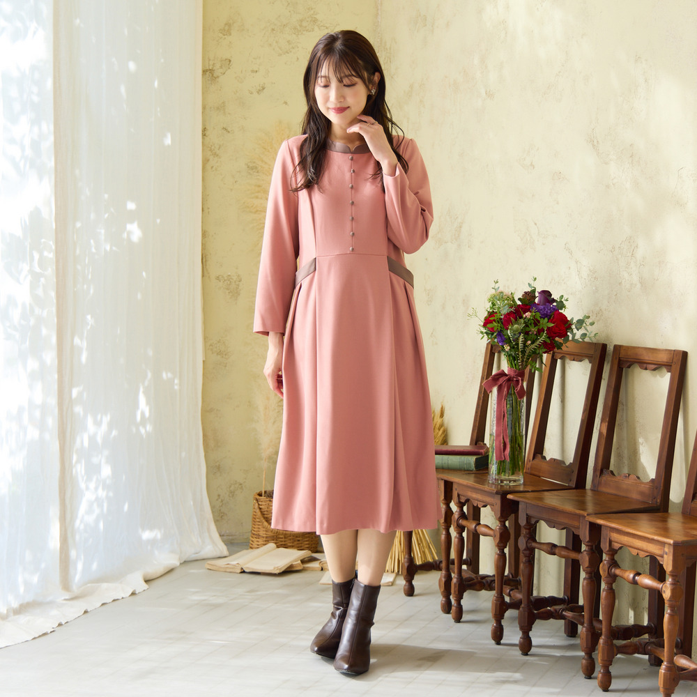 【吸湿発熱/毛玉になりにくい】配色切替クラシカルワンピース5