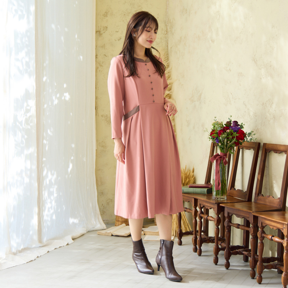 【吸湿発熱/毛玉になりにくい】配色切替クラシカルワンピース6