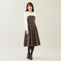 チェック切替ドッキングワンピース