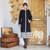 フード付き配色切替えコート