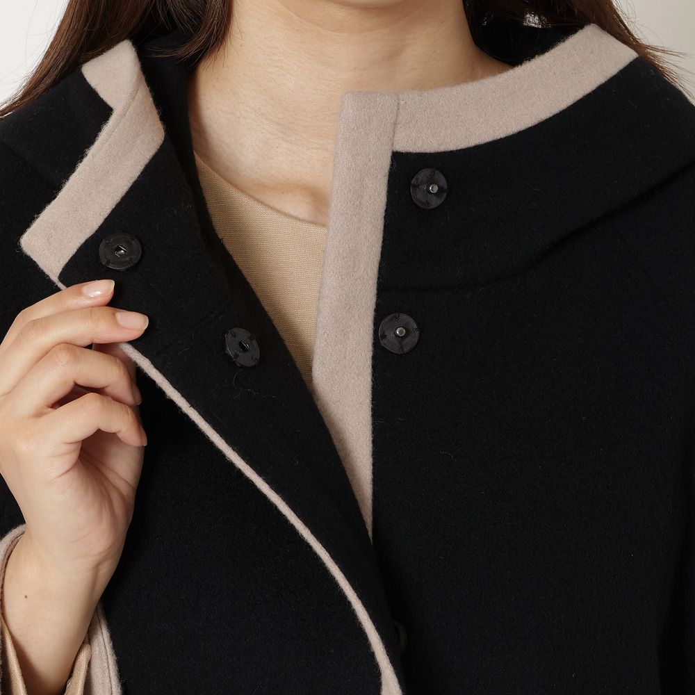 フード付き配色切替えコート17