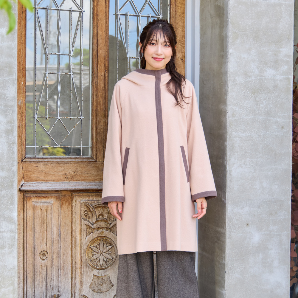 フード付き配色切替えコート7