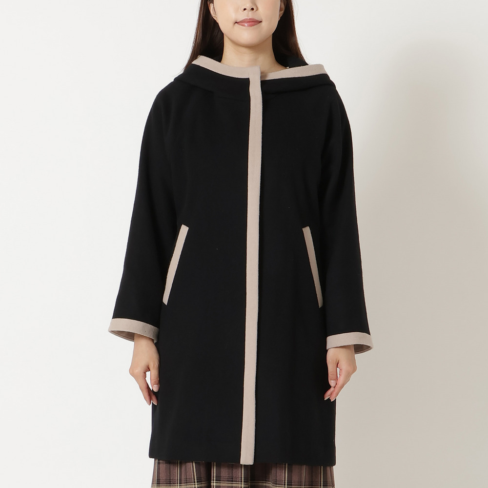 フード付き配色切替えコート8