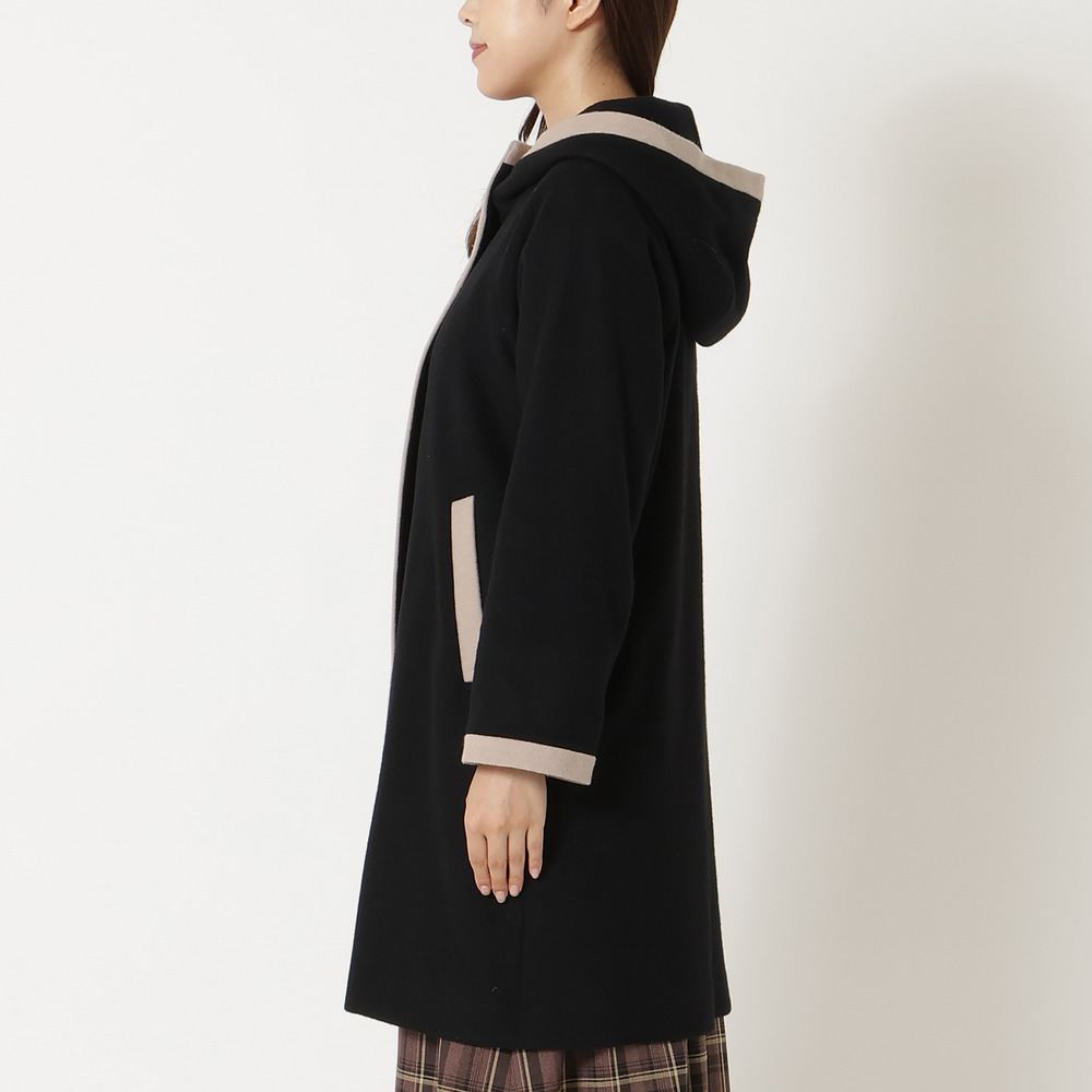 フード付き配色切替えコート9