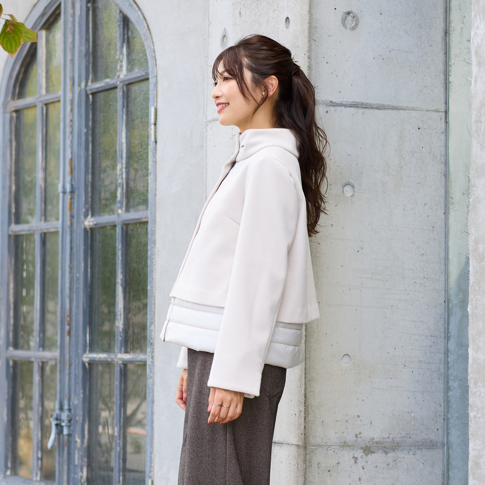 リボンカラードッキングショートコート1