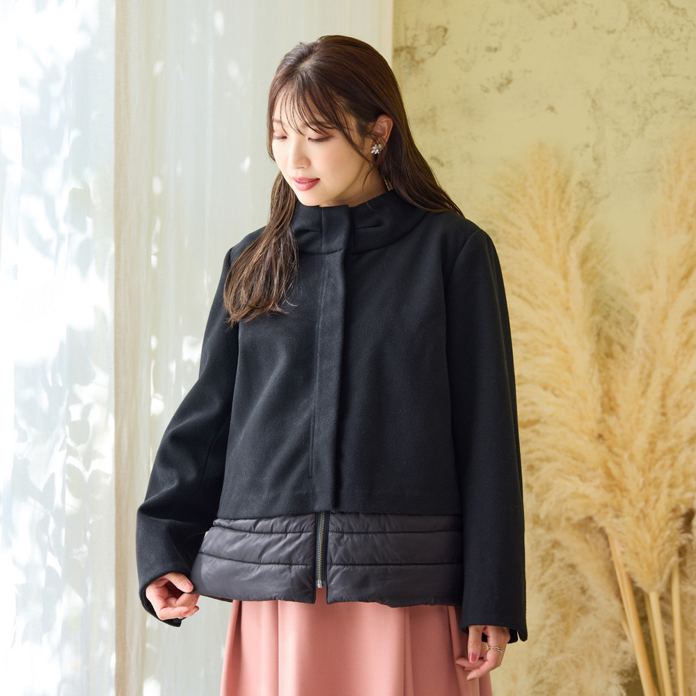 リボンカラードッキングショートコート5