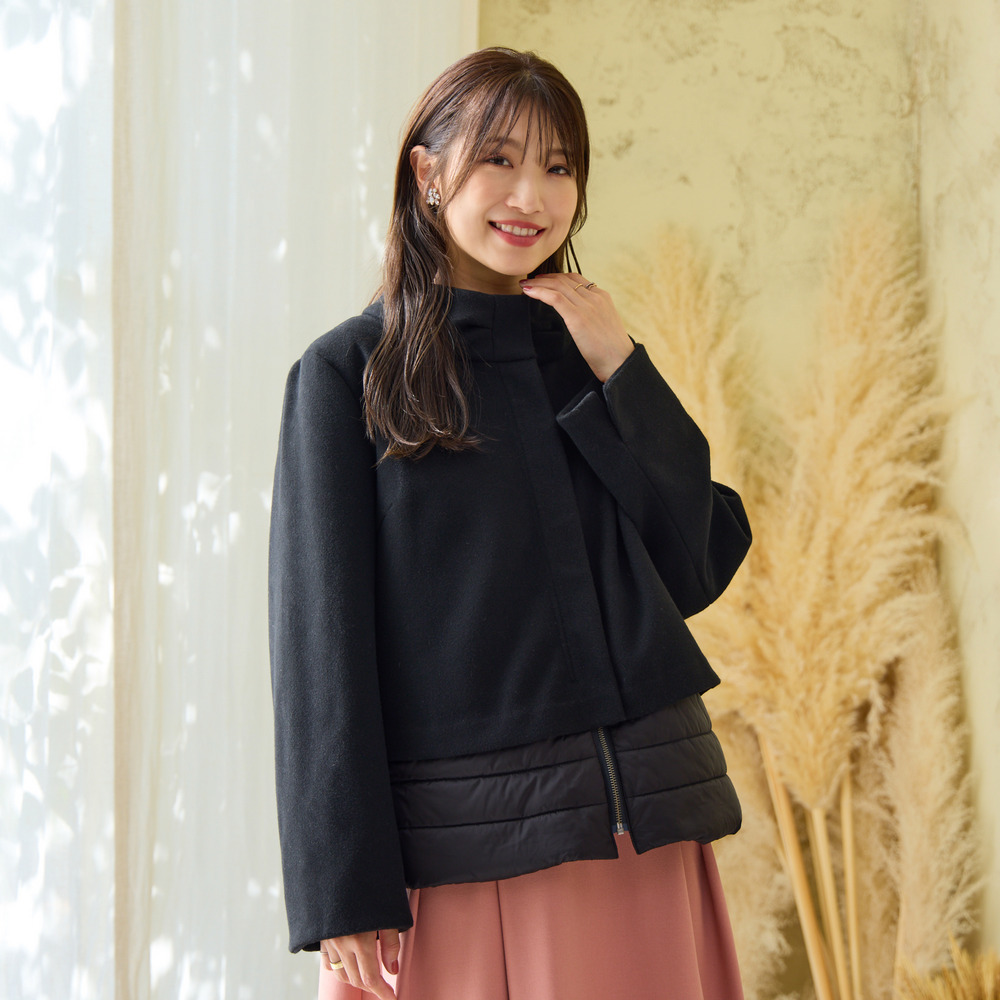 リボンカラードッキングショートコート6