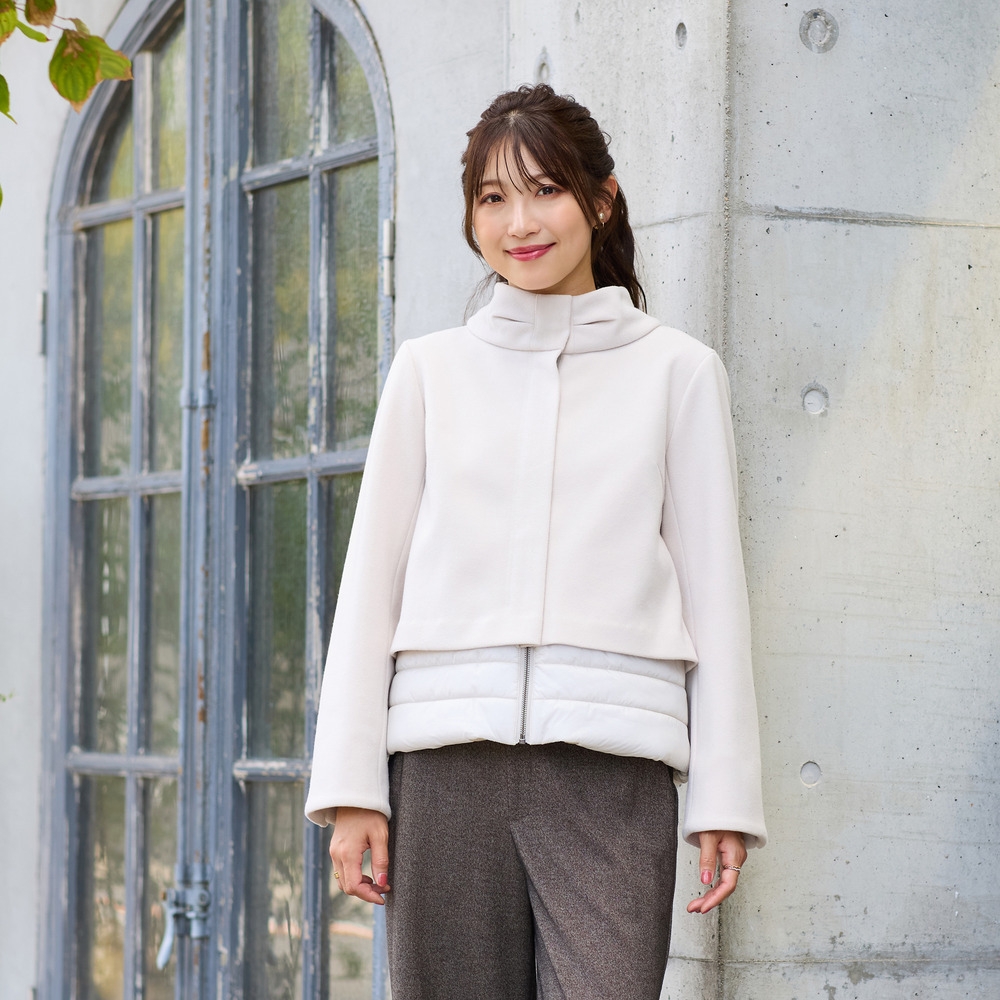 リボンカラードッキングショートコート1