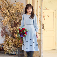 【ウールライク素材】サテンリボンワンピース