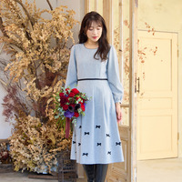 【ウールライク素材】サテンリボンワンピース