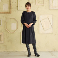 【ウールライク素材】サテンリボンワンピース