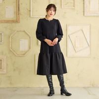 【吸湿発熱/保温性】異素材切替ティアードワンピース