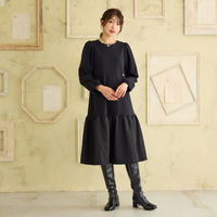 【吸湿発熱/保温性】異素材切替ティアードワンピース