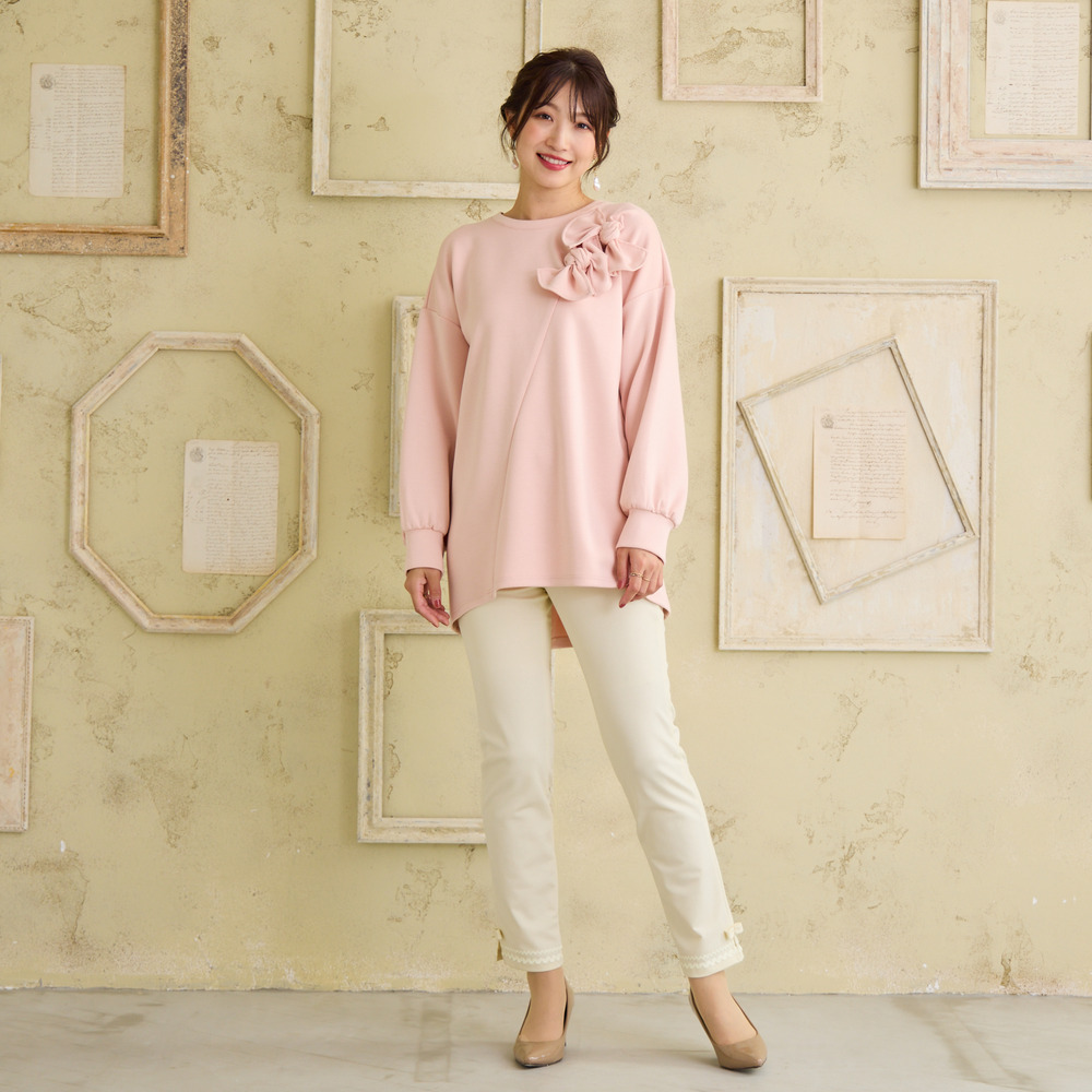 【伸縮性◎/ストレッチ発熱】裾リボンレギンスパンツ1