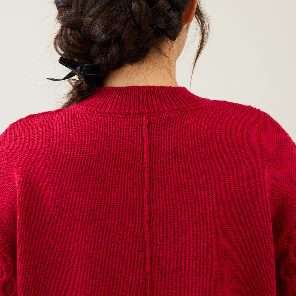 リボン×ケーブル編みニットプルオーバー11