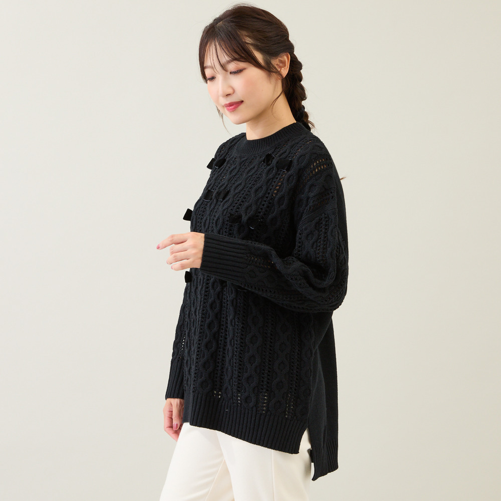 リボン×ケーブル編みニットプルオーバー3