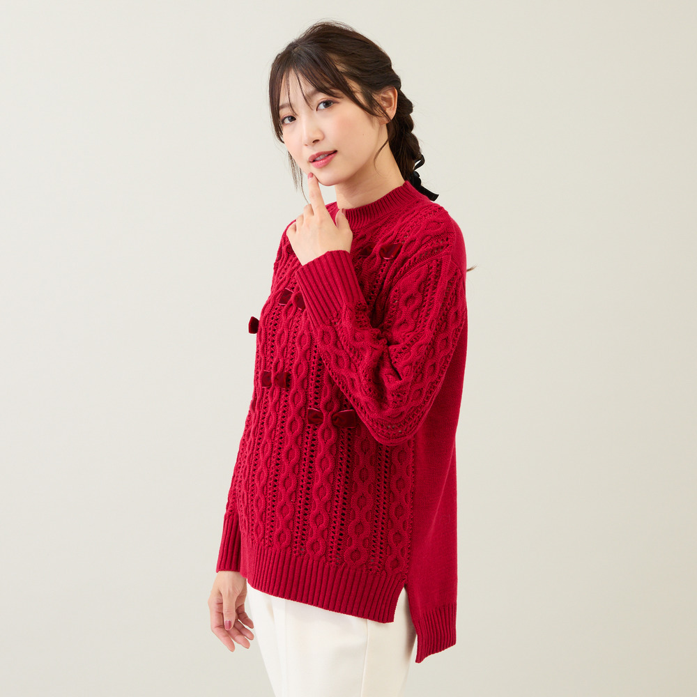 リボン×ケーブル編みニットプルオーバー4