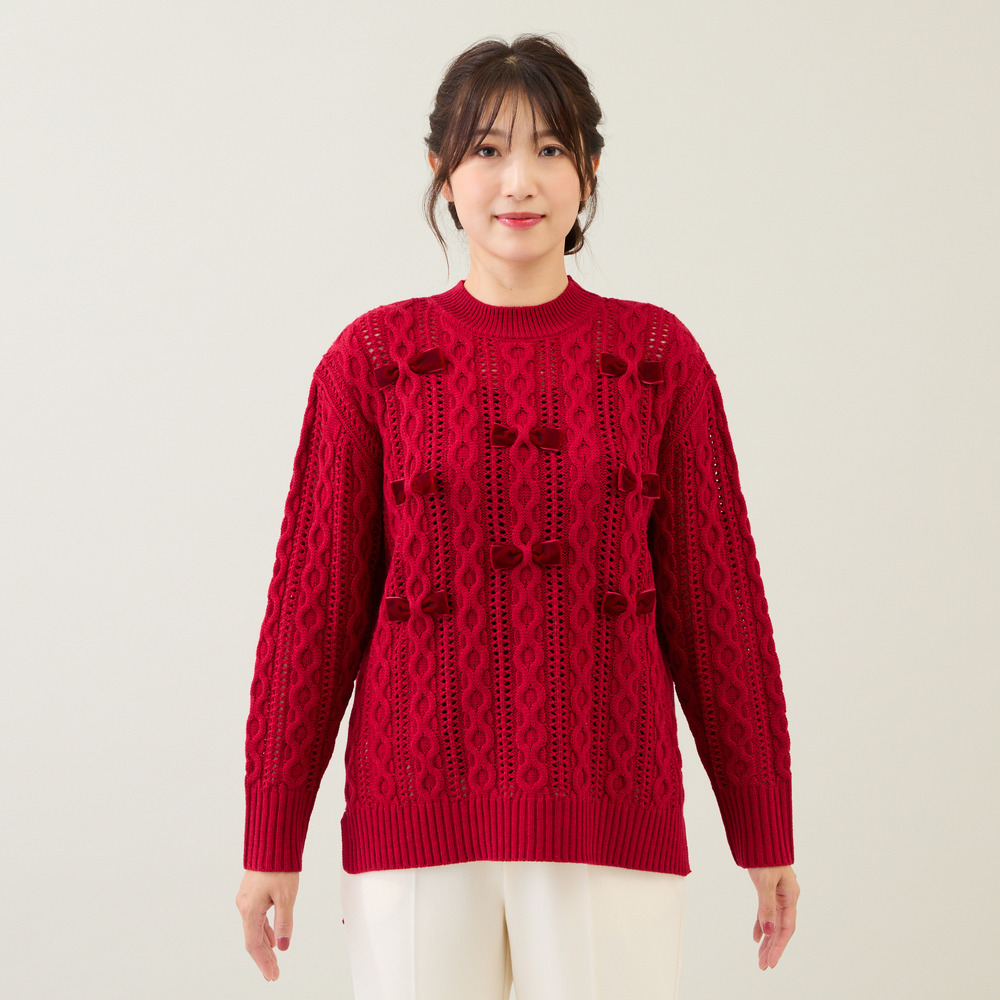 リボン×ケーブル編みニットプルオーバー5